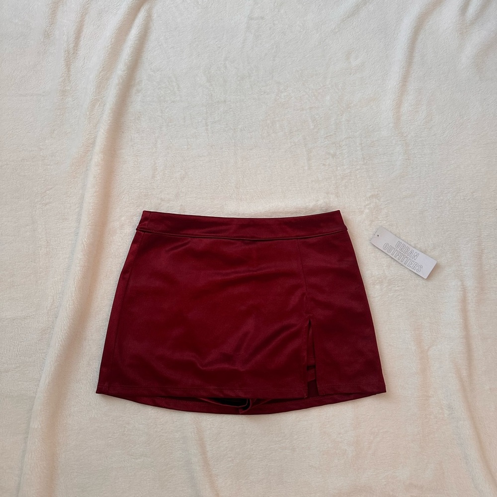 Burgundy Mini Skirt with Side Slit